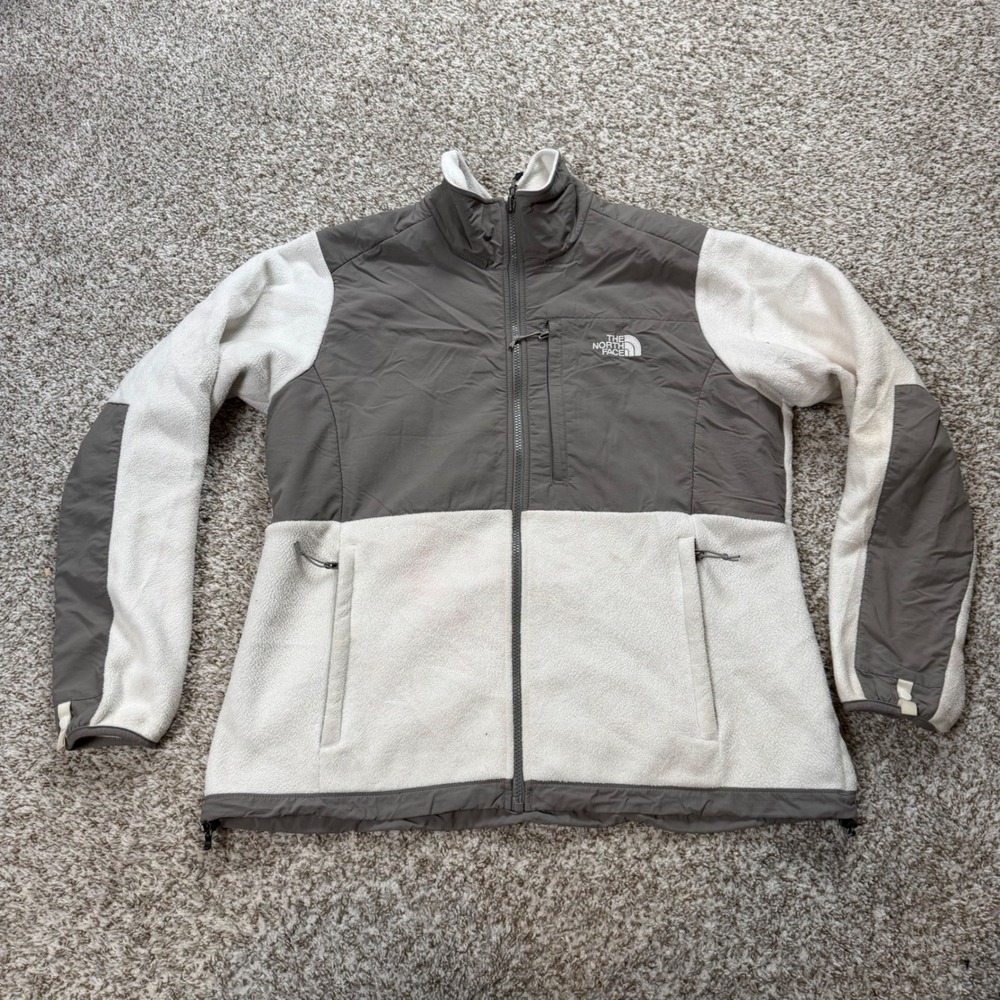 The North Face Fleece Jacket Women XL Grey Cream Colorblock Denali Hybrid Zip